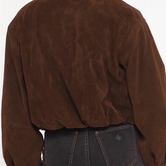 Petal & Pup Chocolate Brown Faux Suede Bomber Jacket # - Picture 4 of 11